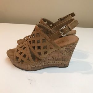 Franco Sarto Cork Heel Wedges in Tan 7.5